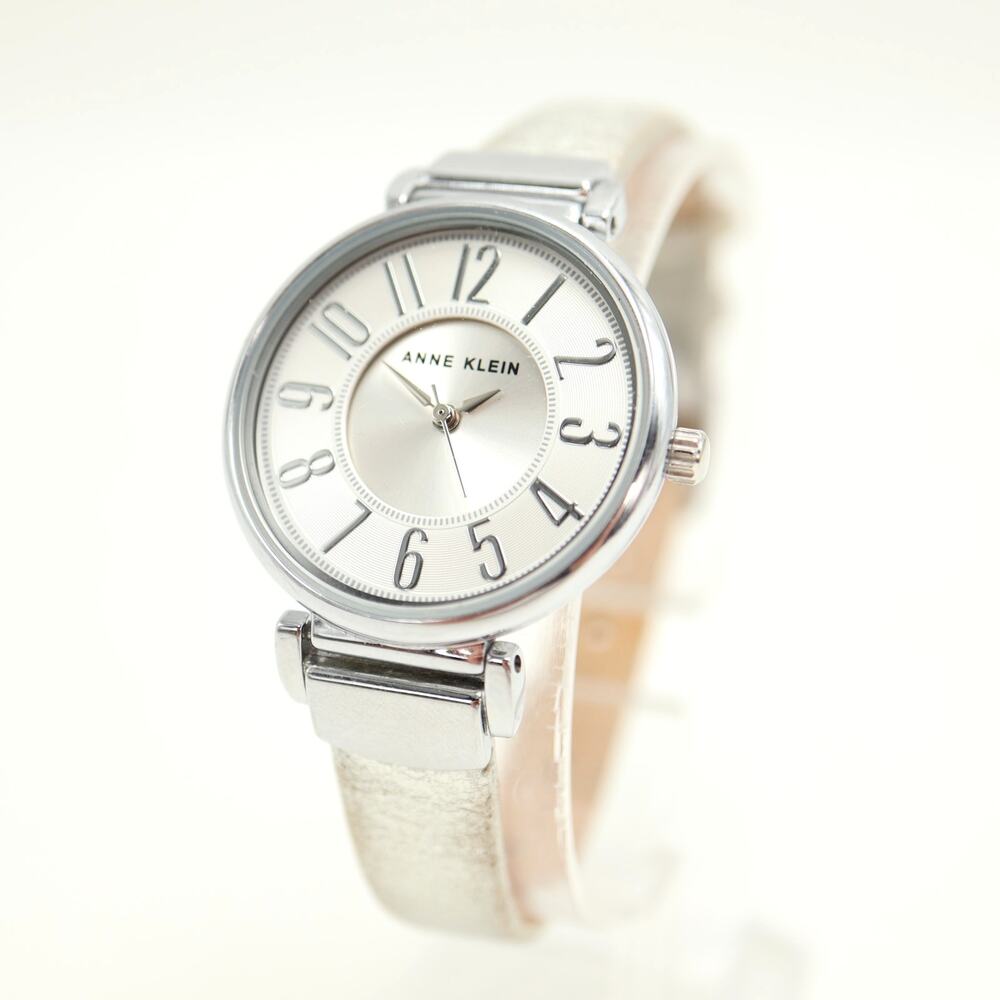 Anne Klein Silver Tone 30mm Womens Watch Leather Strap with New Battery